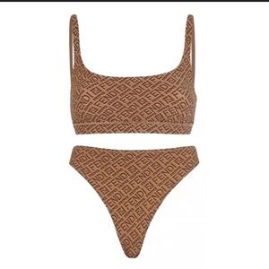 FENDI x SKIMS Brown Logo Pattern Scoop Neck Bralette and Bikini Size 2X